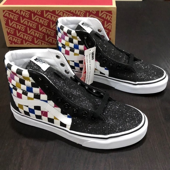 vans sk8 hi glitter checkerboard